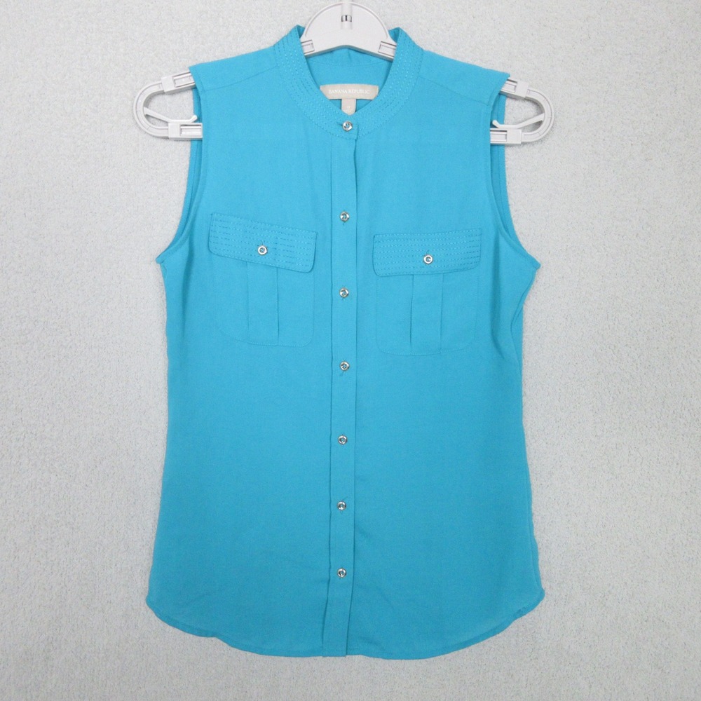 Banana‎ Republic Womens Sleeveless Blouse Turquoise Collared Button Front Size 0